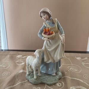 Vintage Porcelain Lady with Lamb, Lladro style statue